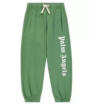 Спортивные брюки из хлопкового джерси с логотипом Palm Angels Kids, зеленый