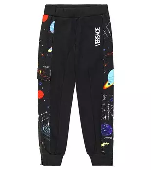 Спортивные брюки из хлопкового джерси с принтом Versace, черный