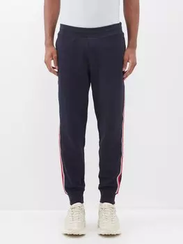 Спортивные брюки из хлопкового джерси в трехцветную полоску Moncler, синий