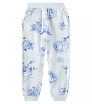 Спортивные брюки из хлопковой смеси с цветочным принтом Monnalisa, цвет nuvola+blu navy