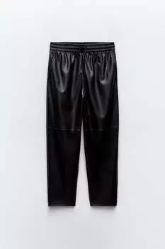 Спортивные брюки из искусственной кожи ZARA, черный