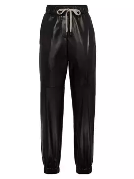 Спортивные брюки из кожи наппа Lux Brunello Cucinelli, черный
