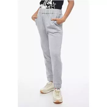 Спортивные брюки из начесаного хлопка с отделкой стразами Fabiana Filippi, Gray