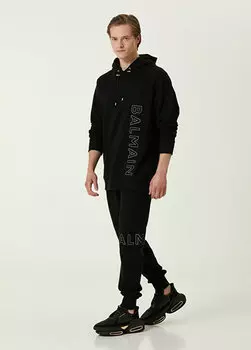 Спортивные брюки из органического хлопка с черным логотипом Balmain