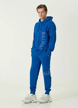 Спортивные брюки из органического хлопка с синим логотипом Balmain