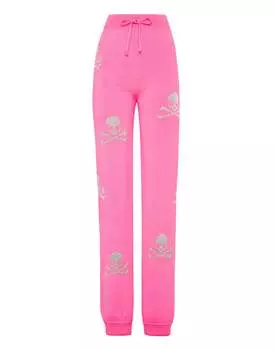 Спортивные брюки из смеси шерсти с кристаллами черепа PHILIPP PLEIN, цвет fucsia fluo