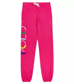 Спортивные брюки из смесового хлопка с вышитым логотипом Polo Ralph Lauren Kids, розовый