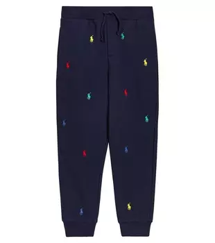 Спортивные брюки из смесового хлопка с вышивкой Polo Ralph Lauren Kids, синий