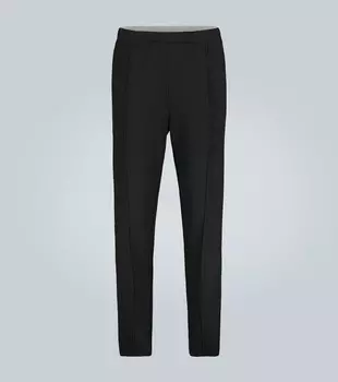 Спортивные брюки из вирджинской шерсти с кожаными вставками Prada, черный