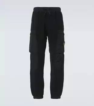 Спортивные брюки-карго из хлопчатобумажной ткани с флисовым принтом Stone Island, черный