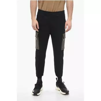 Спортивные брюки-карго из начесаного хлопка с контрастными карманами Neil Barrett, Black