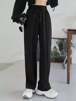 Спортивные брюки Kpop, детали, швы, кулиска на талии. Наклонный карман Dazy, черный