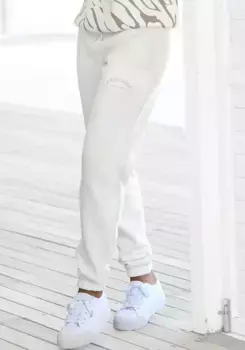 Спортивные брюки LASCANA "брюки-брюки для отдыха" с боковыми карманами и вышивкой логотипа, одежда для отдыха, костюм для отдыха, кремовый