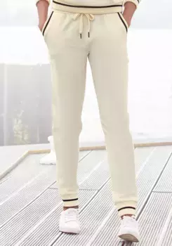 Спортивные брюки LASCANA с полосатыми манжетами в рубчик, костюм для отдыха, бежевый