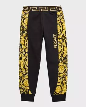Спортивные брюки с логотипом и отделкой Barocco для мальчиков Versace, цвет Blackgold