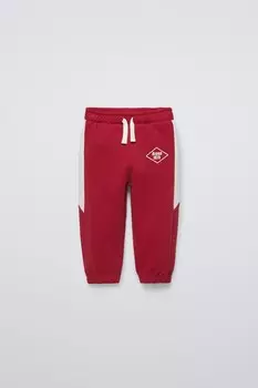 Спортивные брюки с полосами ZARA, красный/белый