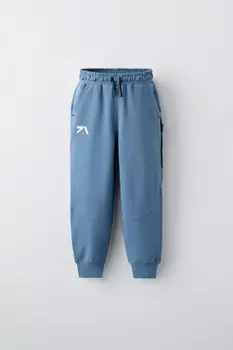 Спортивные брюки с текстурными деталями ZARA, средне-синий