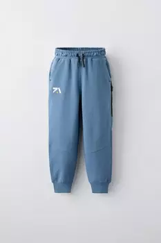 Спортивные брюки с текстурными деталями ZARA, средне-синий