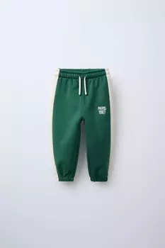 Спортивные брюки с вышитым текстом ZARA, зеленый