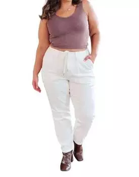 Спортивные брюки с высокой посадкой и контрастной нитью цвета экрю Judy Blue, цвет ecru