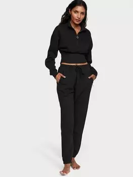 Спортивные брюки с высокой посадкой из хлопкового флиса Victoria's Secret, черный