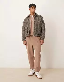 Спортивные брюки свободного кроя ASOS DESIGN бежевого цвета с кантом — часть комплекта