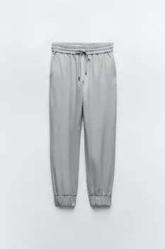 Спортивные брюки в стиле пижамы ZARA, серый мергель