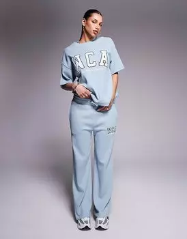 Спортивные брюки Weekend Collective Coord с вафельным принтом и логотипом университета в цвете «шалфей»