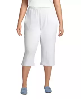 Спортивные капри с высокой посадкой и эластичным поясом Plus Size Lands' End, белый