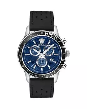 Спортивные кожаные часы с хронографом, 44 мм Versace, синий