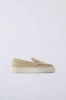 Спортивные кожаные лоферы ZARA, бежевый