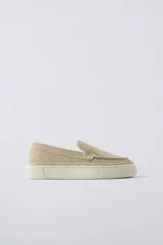 Спортивные кожаные лоферы ZARA, бежевый