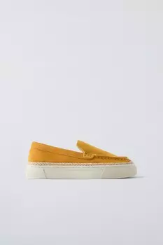 Спортивные кожаные лоферы ZARA, цвет mustard