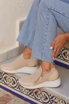 Спортивные кроссовки Adler Flyknit на танкетке с декоративной молнией Linzi, белый