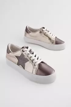 Спортивные кроссовки Forever Comfort на шнуровке на толстой подошве и со звездным узором Next, серебряный