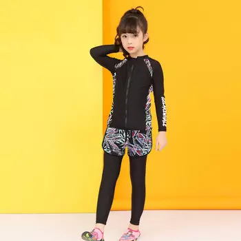 Спортивные купальники для мальчиков и девочек Shark Bart, летняя детская одежда для серфинга, женский купальник с черным цветком и длинными рукавами, M-3XL SBART