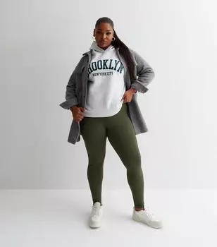 Спортивные леггинсы цвета хаки с высокой талией Curves New Look, хаки