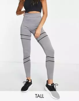 Спортивные леггинсы цвета серого вереска с контрастной окантовкой Threadbare Fitness Tall