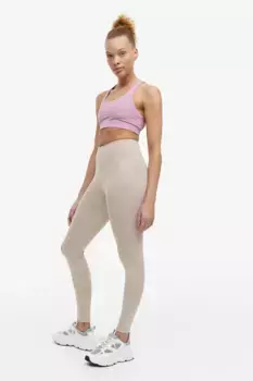 Спортивные леггинсы с высокой талией H&M, бежевый