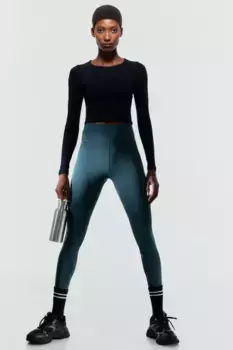Спортивные леггинсы с высокой талией H&M, зеленый