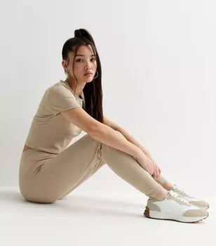 Спортивные леггинсы с высокой талией и камнем для девочек New Look, светло-серый