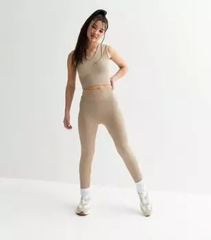 Спортивные леггинсы с высокой талией в рубчик для девочек New Look, светло-серый