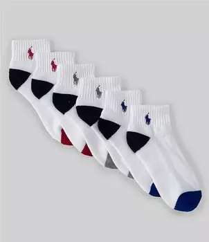 Спортивные носки длиной в четверть для мальчиков 4–11 лет Polo Ralph Lauren Little/Big Boys, 6 шт., белый