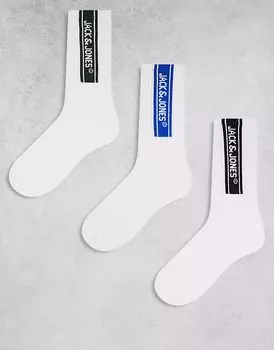 Спортивные носки Jack & Jones, 3 пары, с логотипом, белого цвета