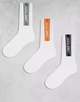 Спортивные носки Jack & Jones, 3 пары, с логотипом, белого цвета