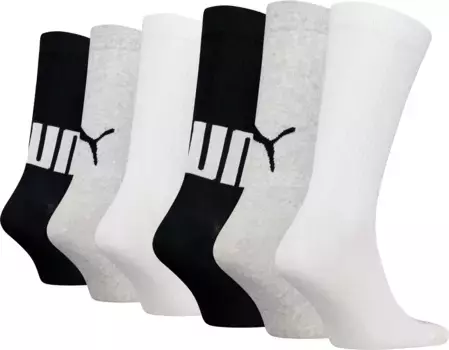 Спортивные носки PUMA (6 шт.) с вышивкой логотипа, цвет White-Grey-Black Combo