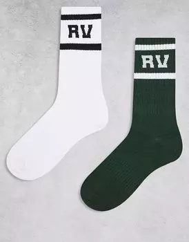 Спортивные носки Reclaimed Vintage унисекс, 2 пары, с полосками белого и зеленого цвета