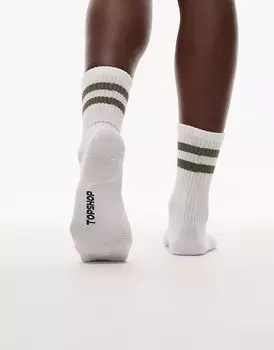 Спортивные носки Topshop в рубчик белого цвета с зеленой полоской