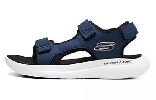 Спортивные пляжные сандалии мужские синие с черной надписью Skechers
