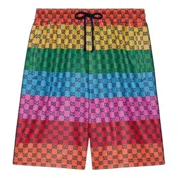 Спортивные шорты Gucci SS21 Multicolor Double G Alphabet Pattern Lacing Knit Shorts